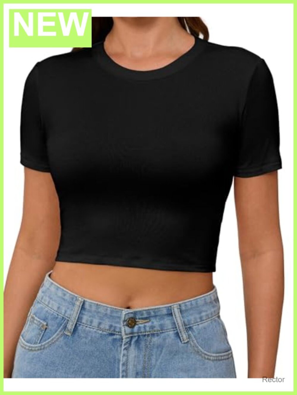 Slim Fit Crew Neck Short Sleeve Cropped T Shirt Rayon Spandex
